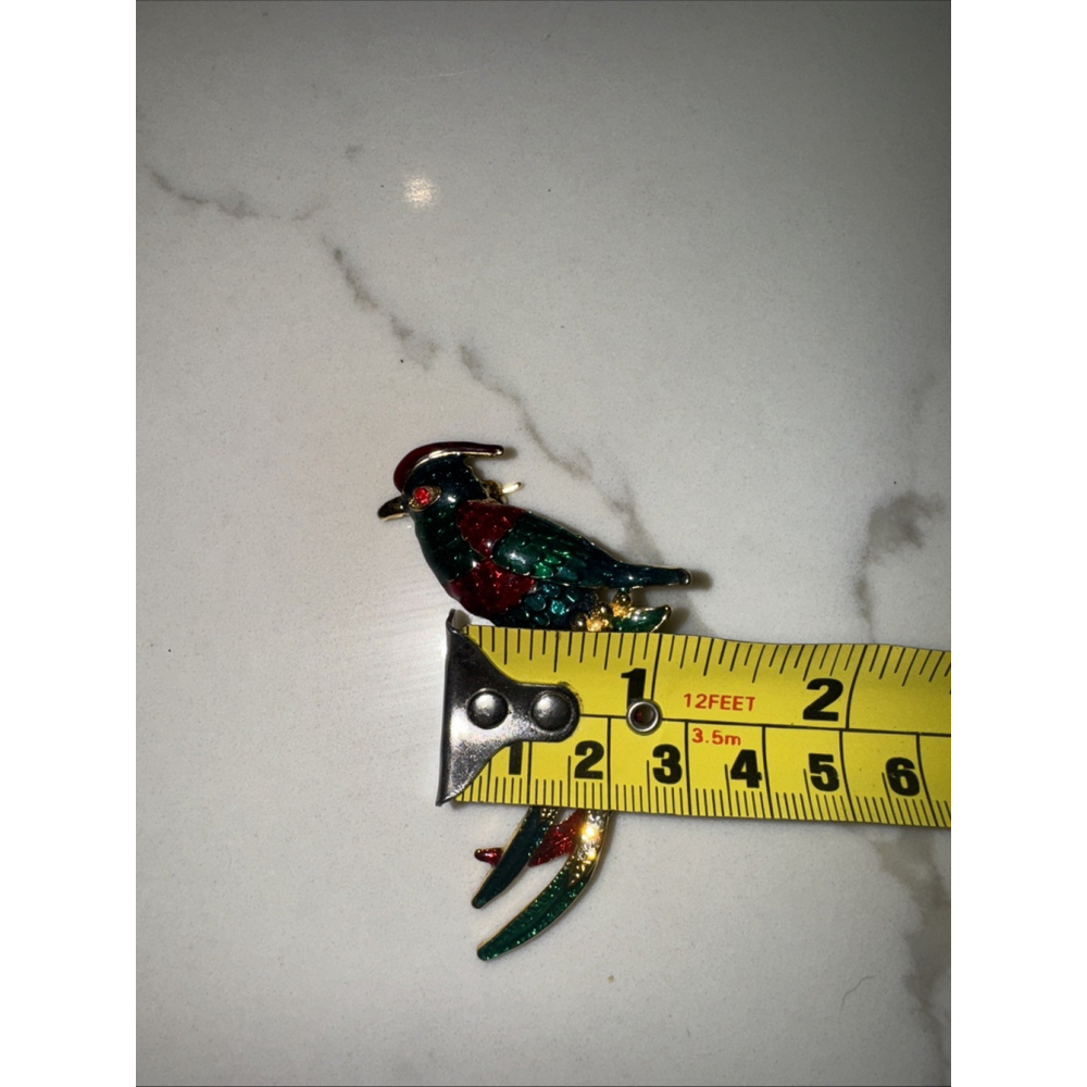 PARROT PIN BROOCH GOLD TONE ENAMEL RHINESTONES Vtg - Picture 4 of 5